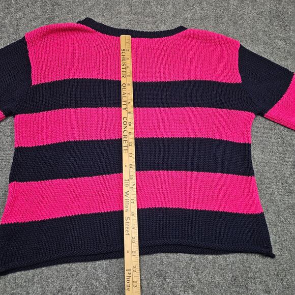 Lauren Ralph Lauren Stripe Knit Sweater XL Pink Navy Button Shoulder Preppy - Picture 7 of 8